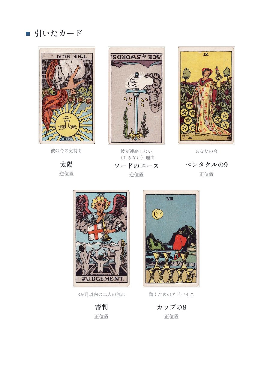 鑑定書の引いたカードのページ